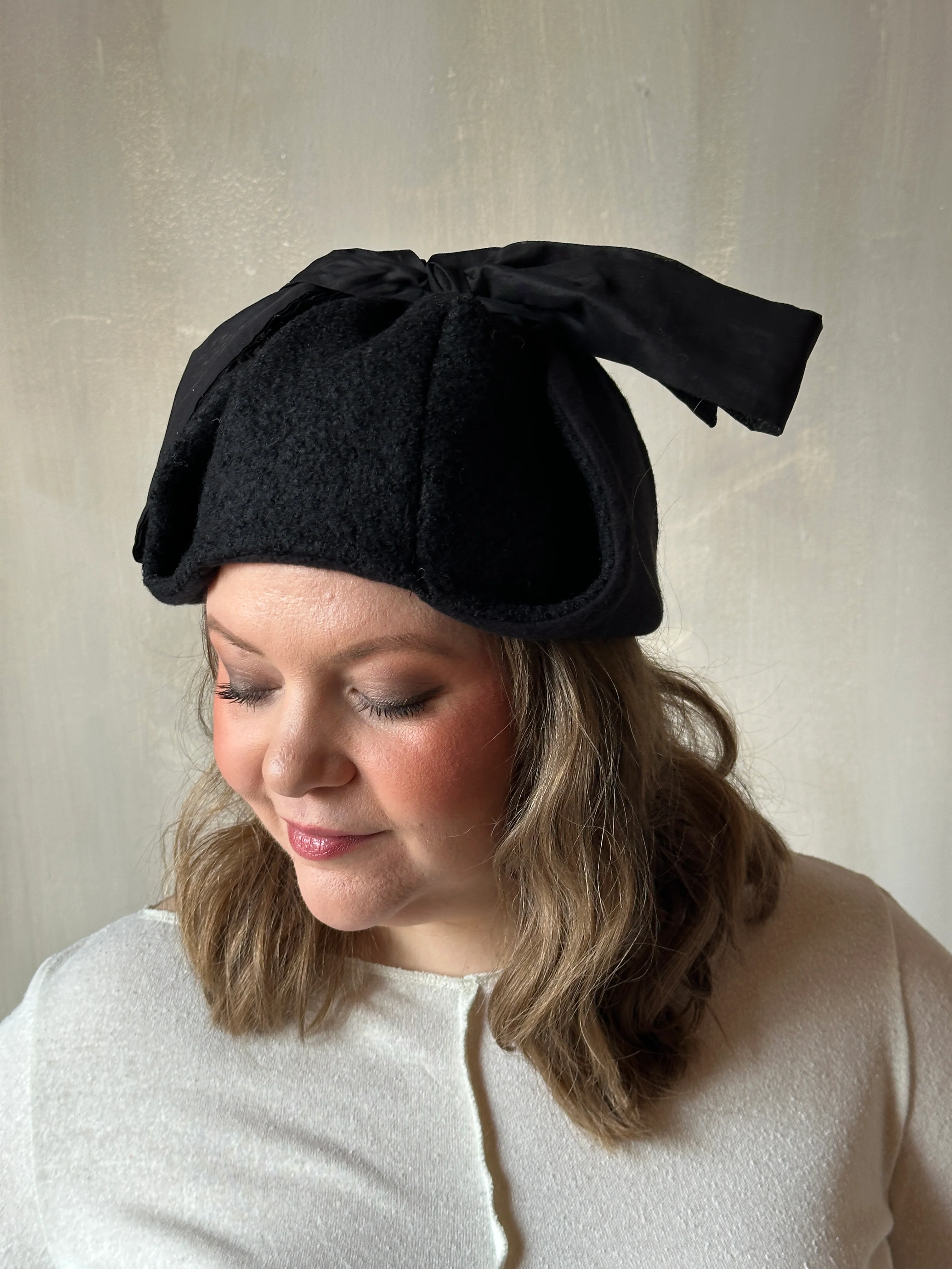 Sample/Stock Sale: Spangenhelm Toque in Black Wool with ties - Image 8