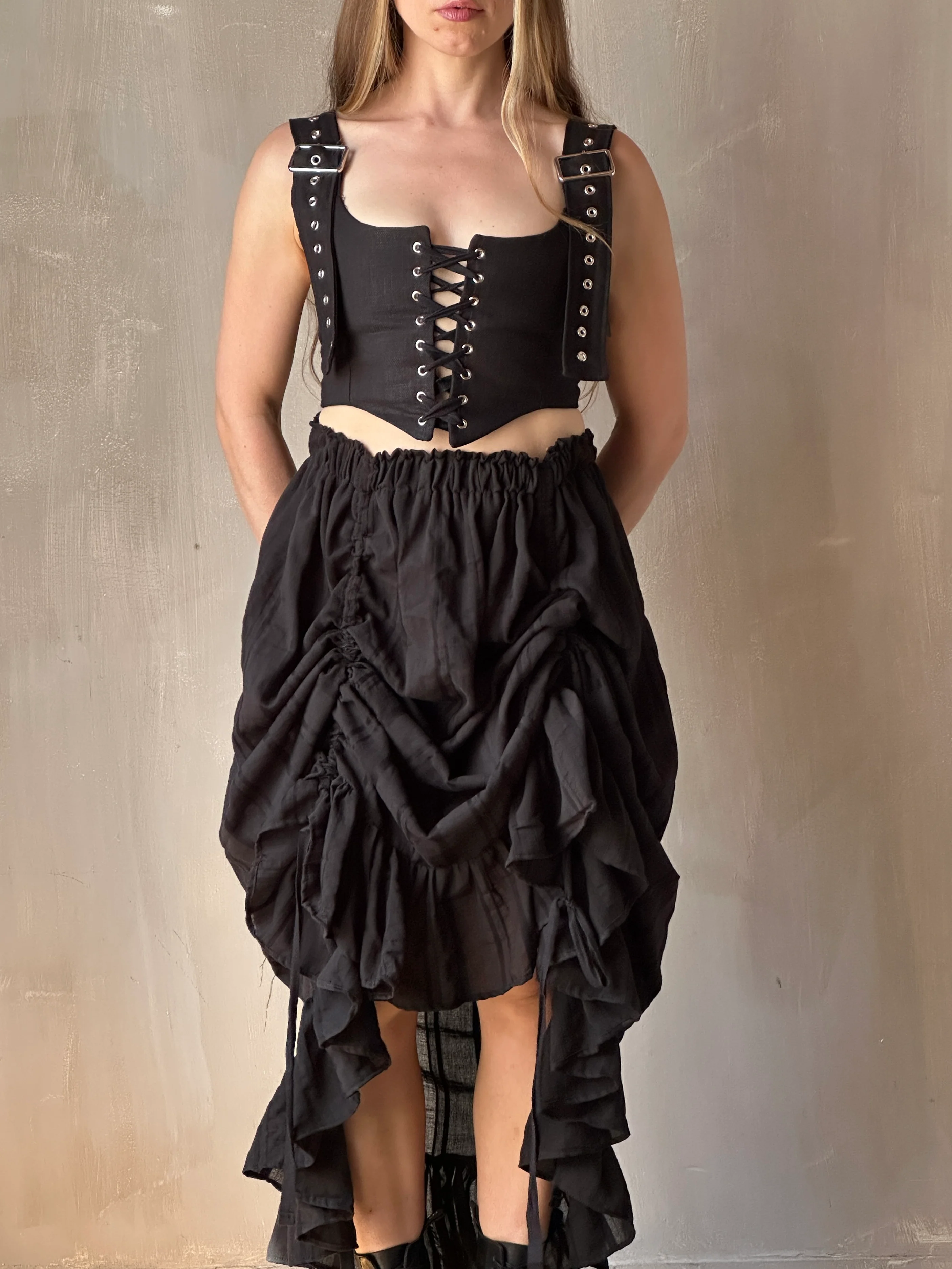 Sample Sale: Drawstring Petticoat Skirt in Black Jacquard Stripe (Size II, small flaw) - Image 8