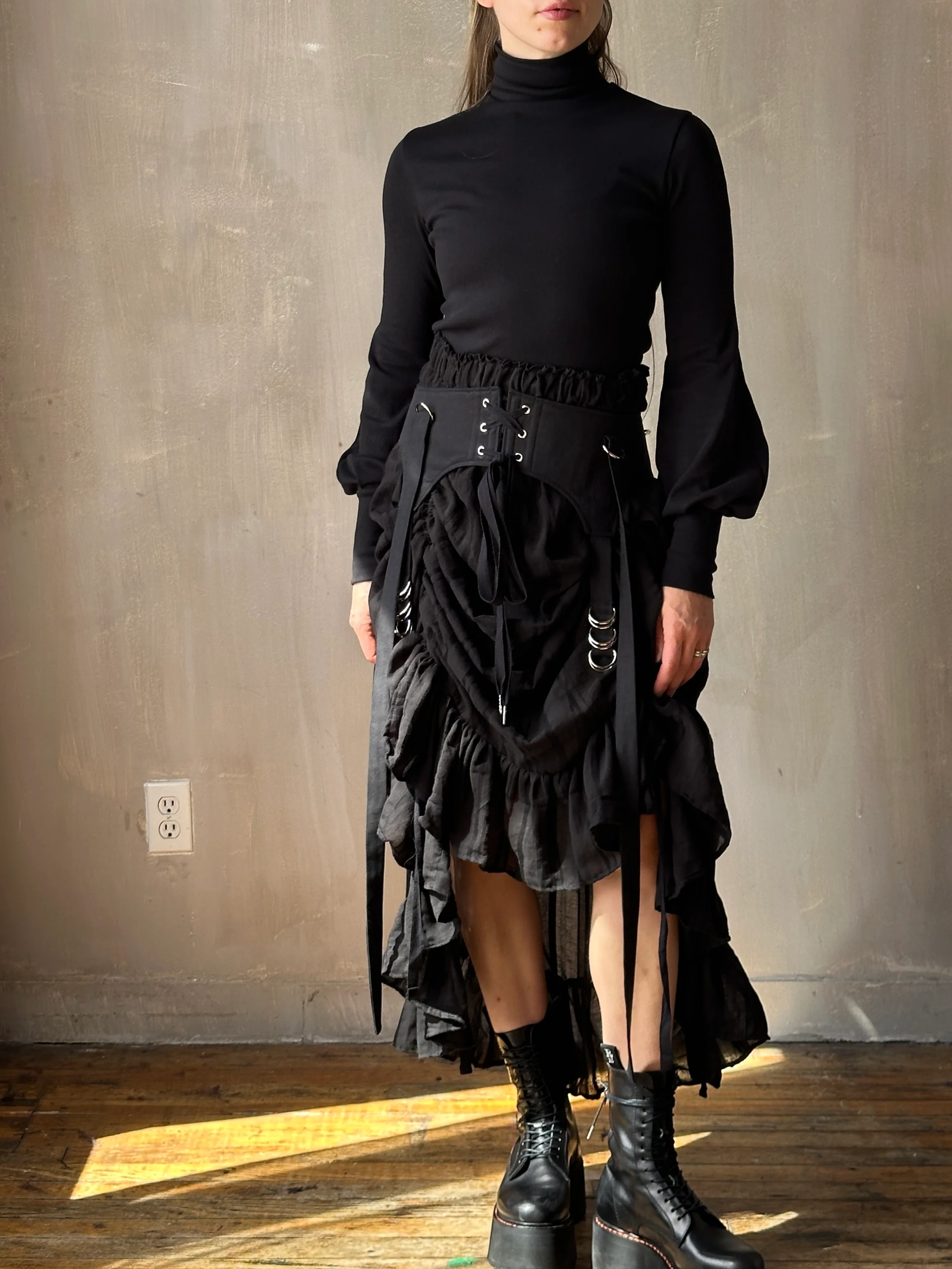 Sample Sale: Drawstring Petticoat Skirt in Black Jacquard Stripe (Size II, small flaw) - Image 25