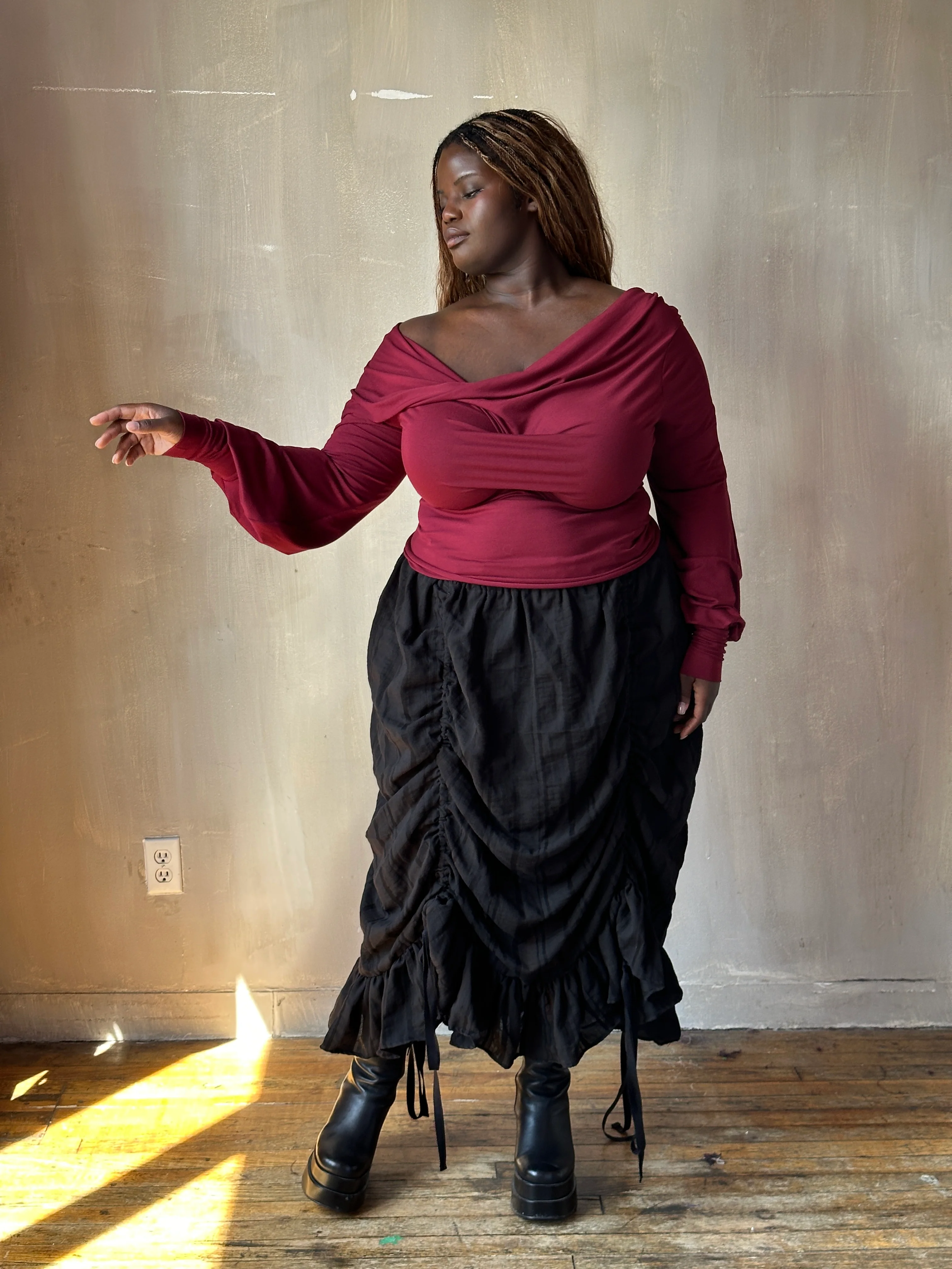 Sample Sale: Drawstring Petticoat Skirt in Black Jacquard Stripe (Size II, small flaw) - Image 20