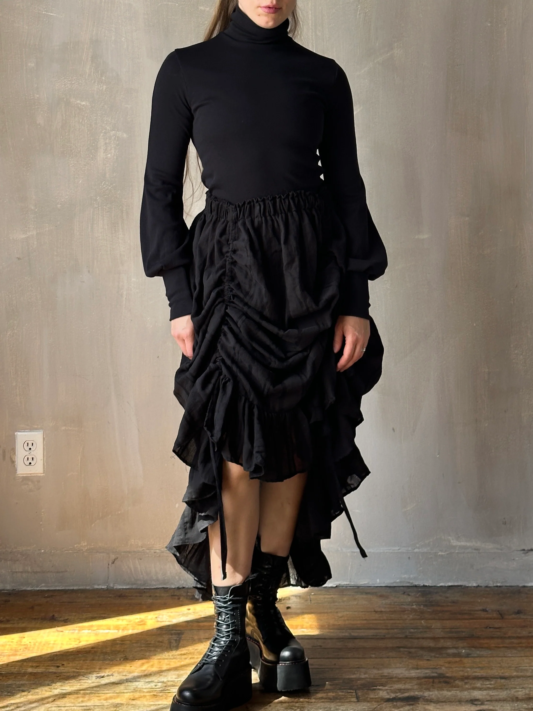 Sample Sale: Drawstring Petticoat Skirt in Black Jacquard Stripe (Size II, small flaw) - Image 9