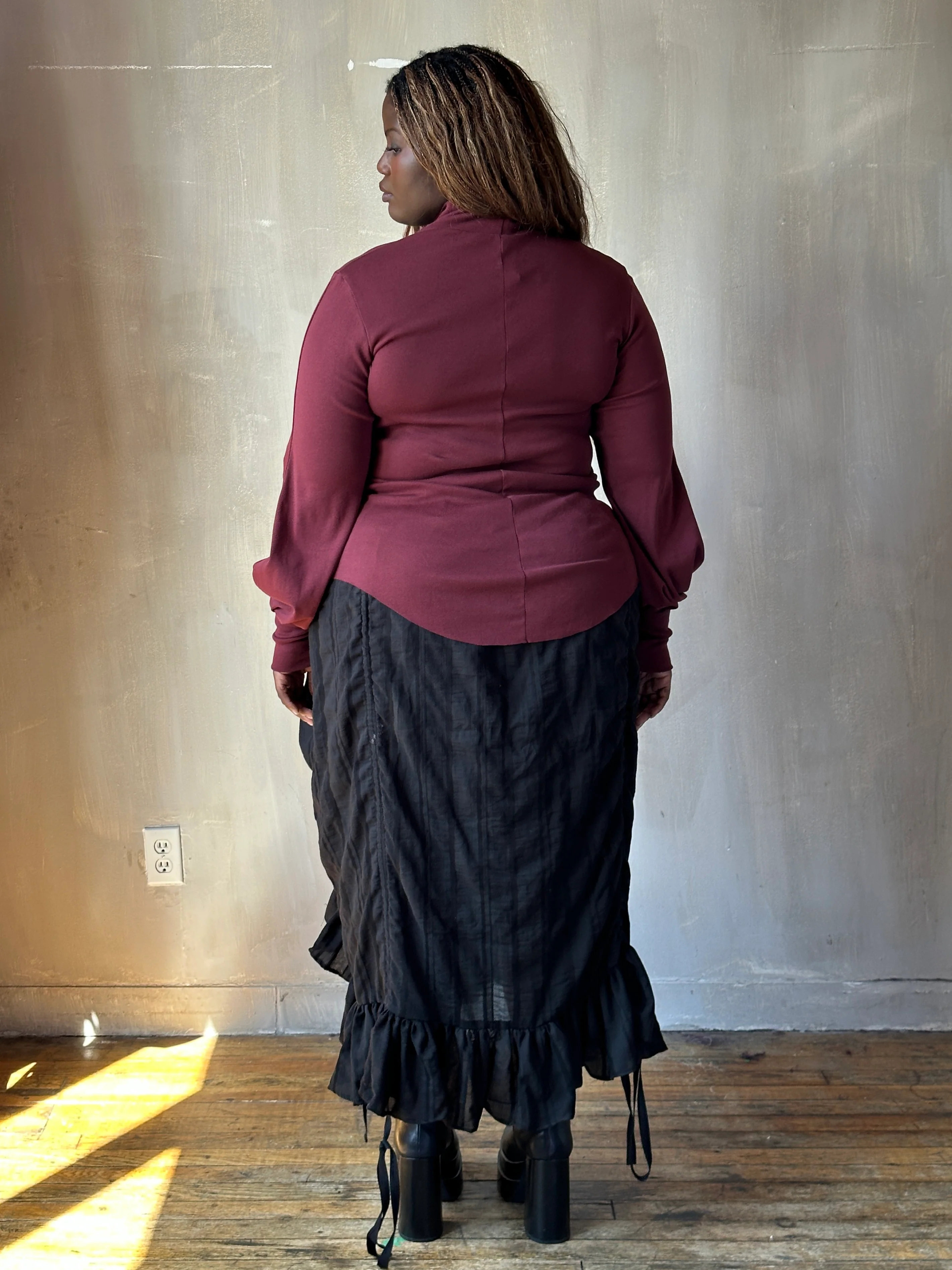 Sample Sale: Drawstring Petticoat Skirt in Black Jacquard Stripe (Size II, small flaw) - Image 17