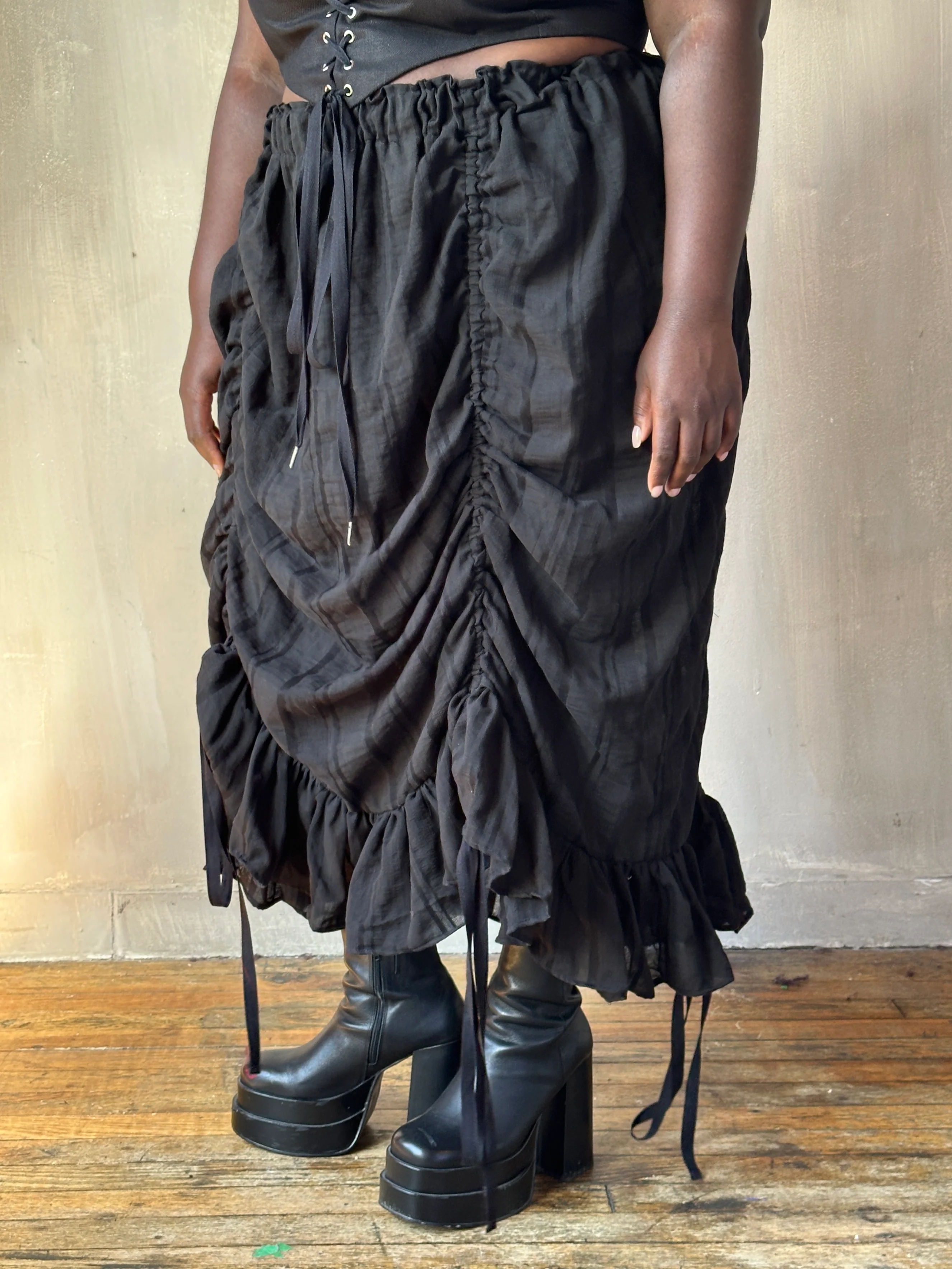 Sample Sale: Drawstring Petticoat Skirt in Black Jacquard Stripe (Size II, small flaw) - Image 15
