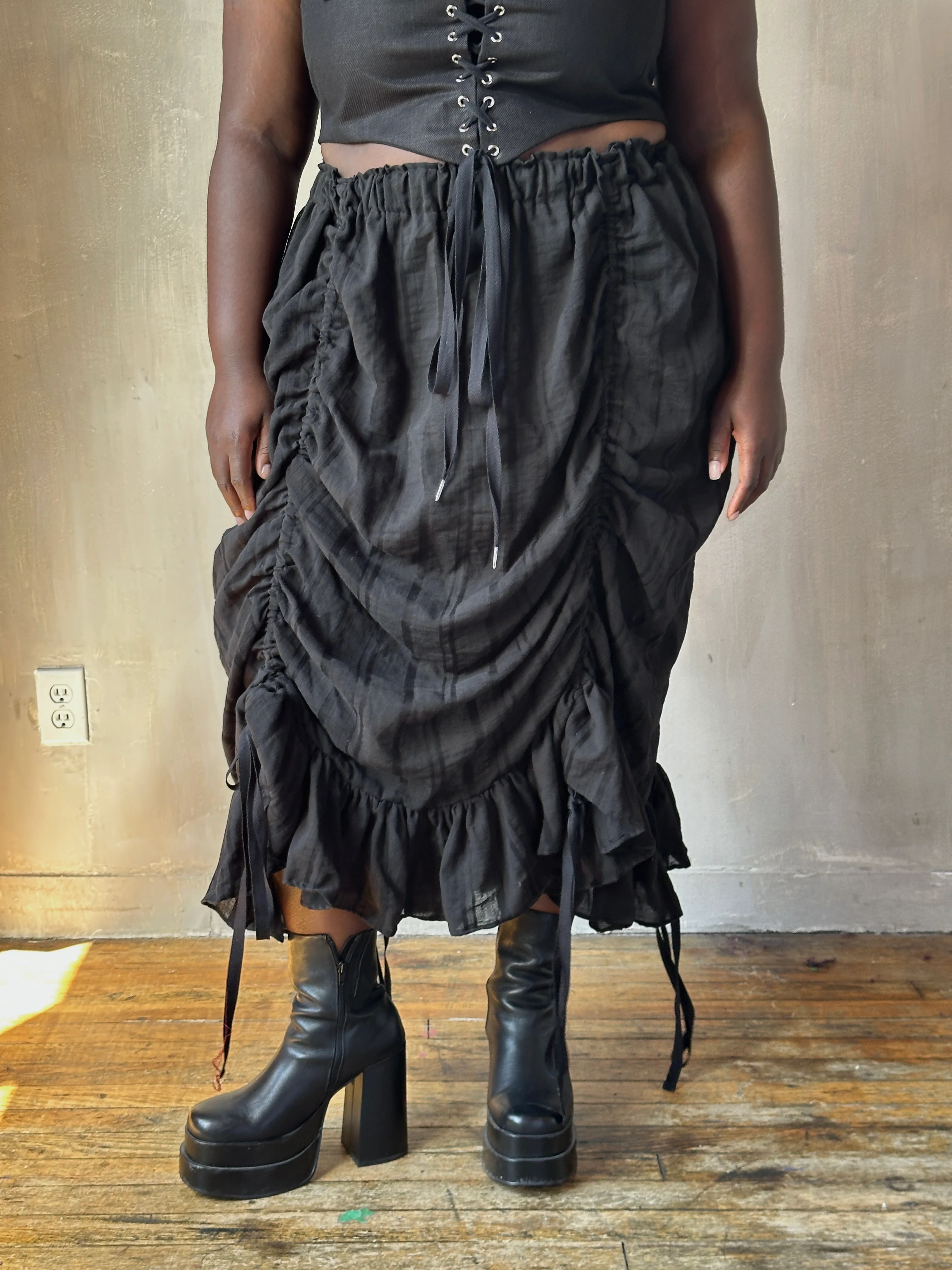 Sample Sale: Drawstring Petticoat Skirt in Black Jacquard Stripe (Size II, small flaw) - Image 14