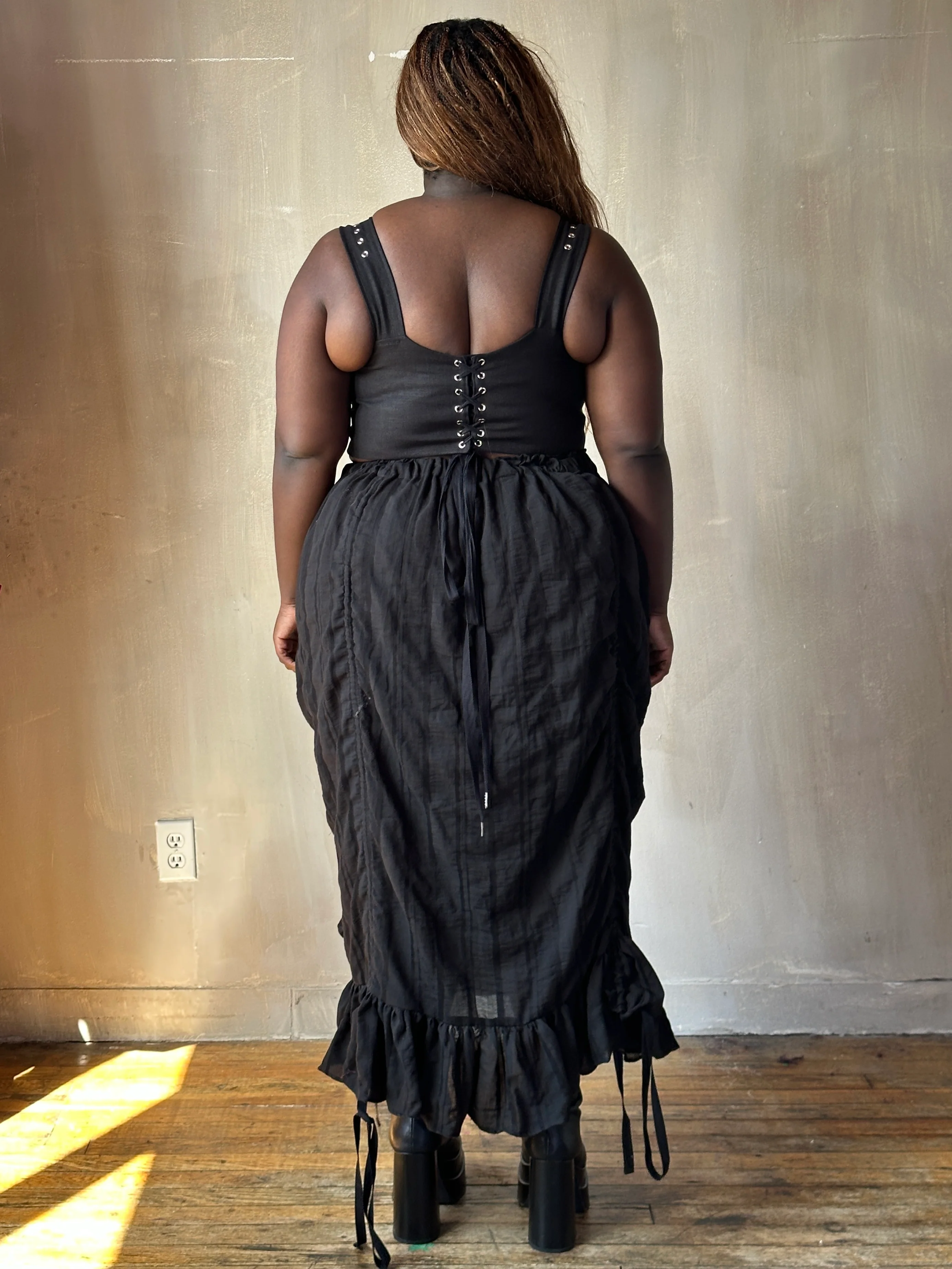 Sample Sale: Drawstring Petticoat Skirt in Black Jacquard Stripe (Size II, small flaw) - Image 13