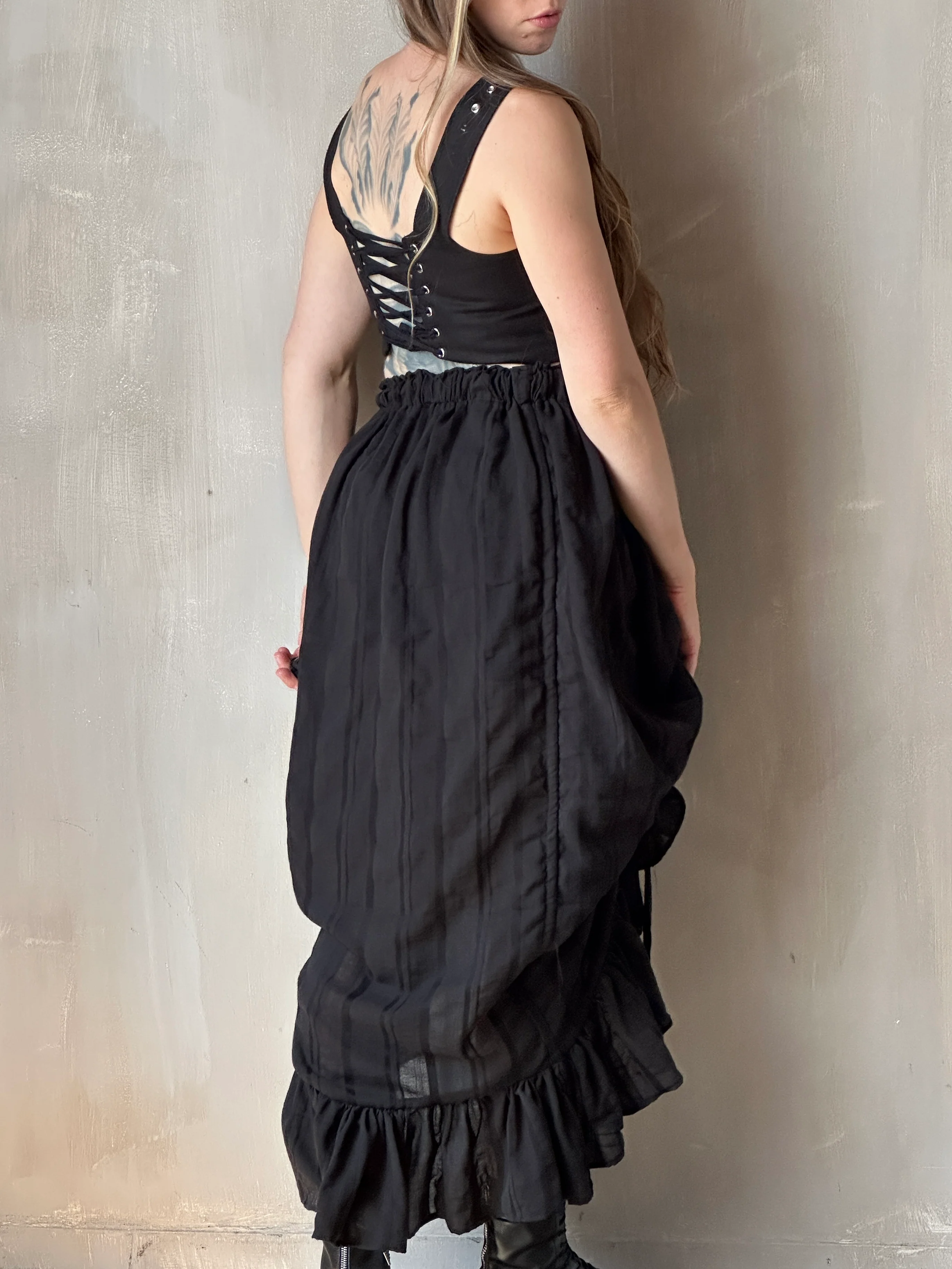 Sample Sale: Drawstring Petticoat Skirt in Black Jacquard Stripe (Size II, small flaw) - Image 27