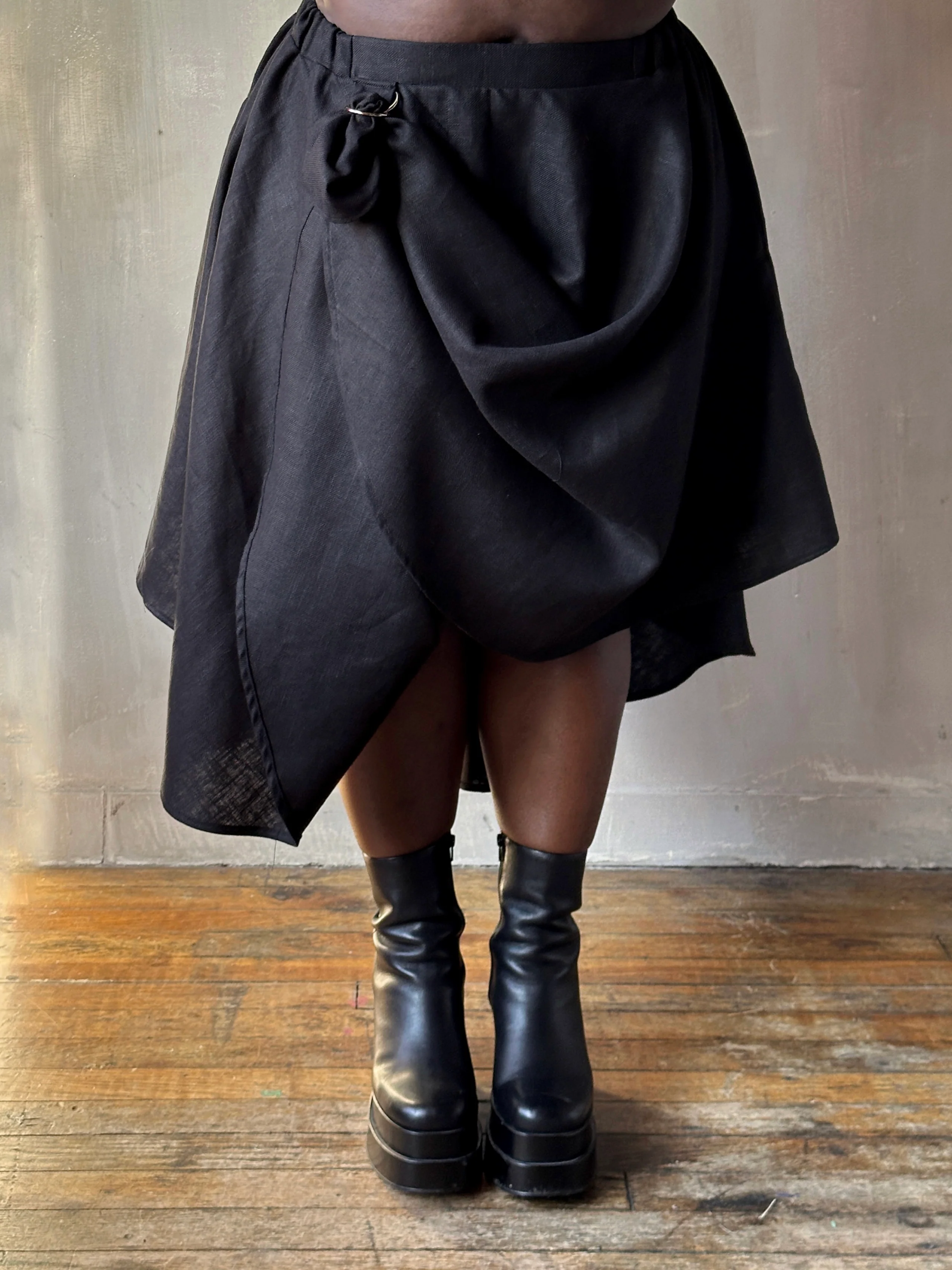 Winter '26: Pastorale Skirt w/Adjustable Hem in Black Ramie Twill - Image 12