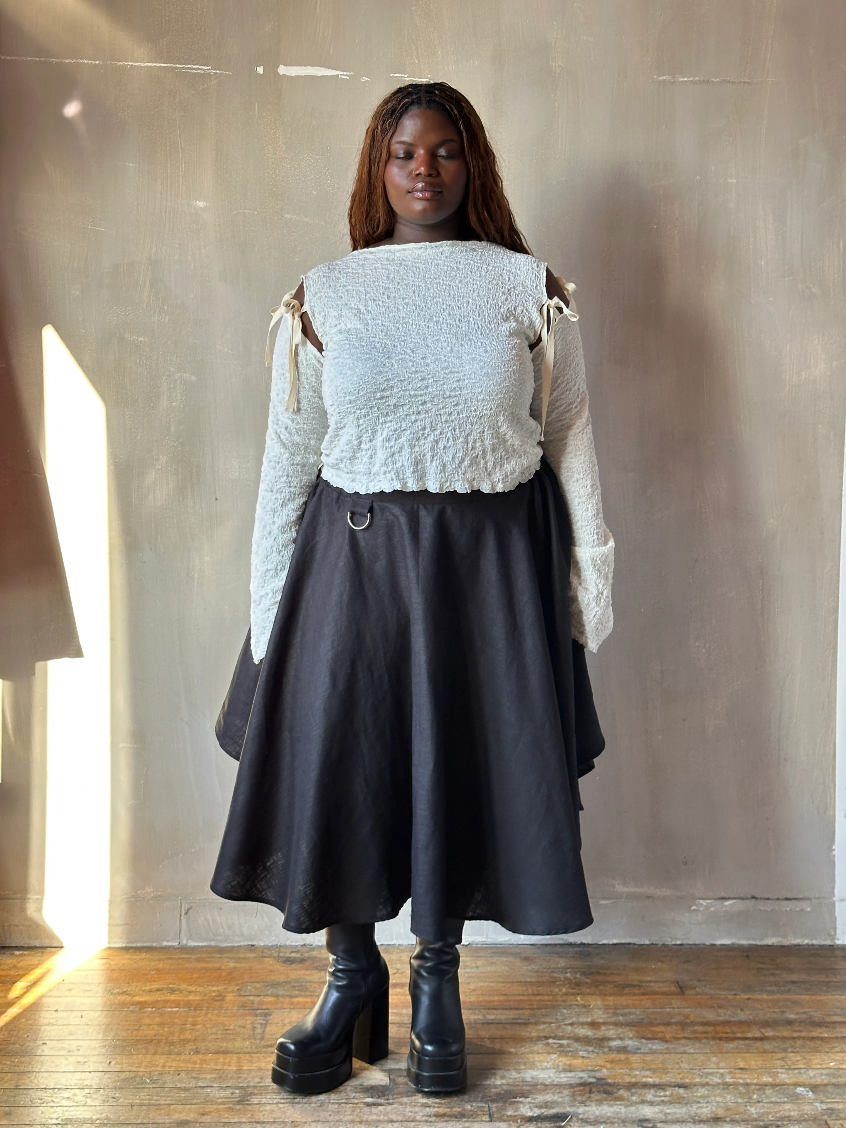 Winter '26: Pastorale Skirt w/Adjustable Hem in Black Ramie Twill - Image 3