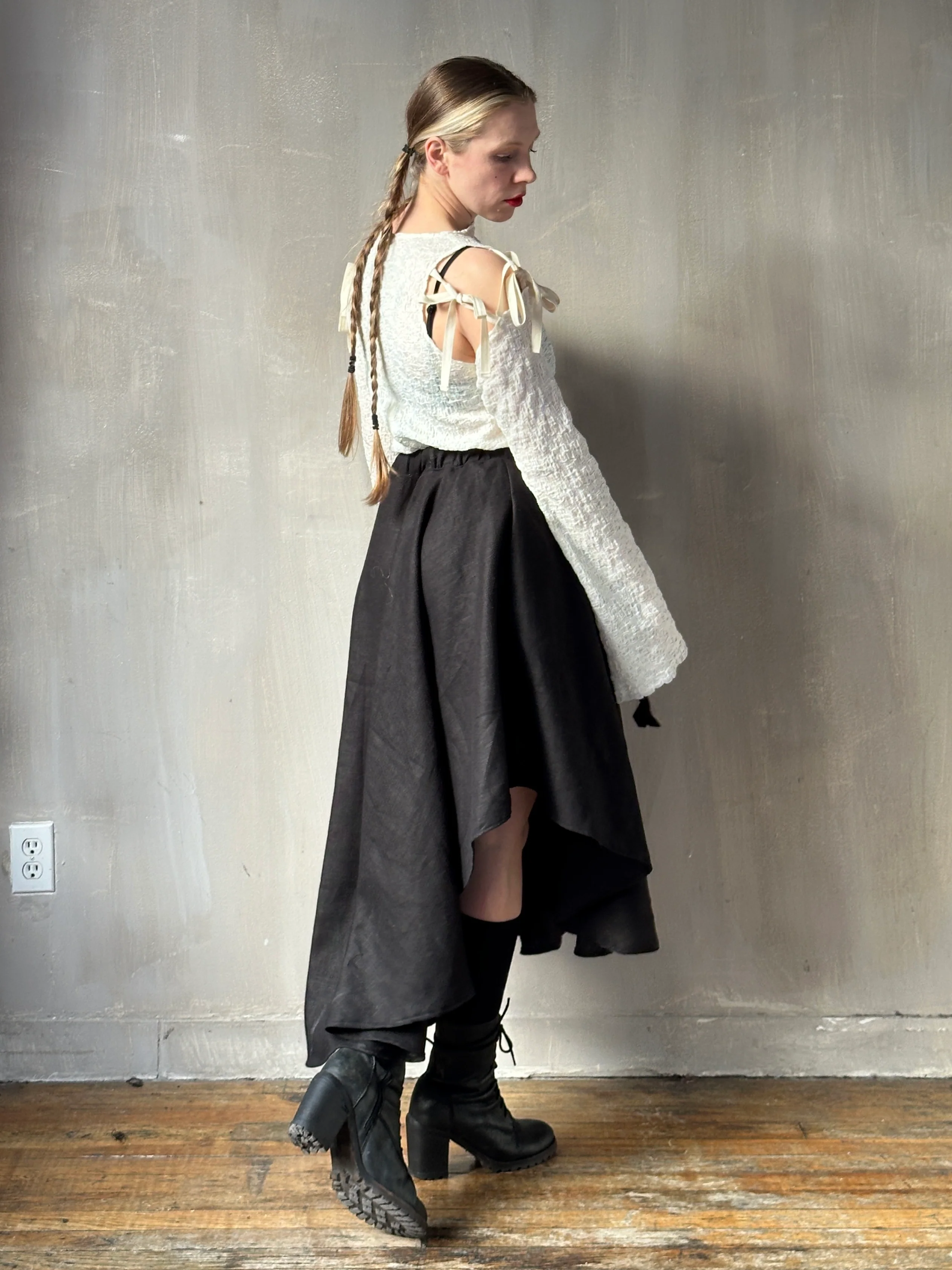 Winter '26: Pastorale Skirt w/Adjustable Hem in Black Ramie Twill - Image 7